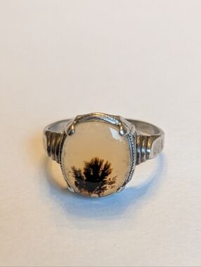 Vintage Dendritic Agate Landscape Ring Sterling Silver Size 6 Scenic